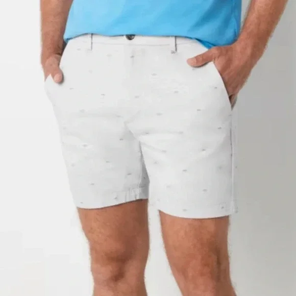 St Johns Bay Temp Flex 7” Chino Shorts Mens Size 38 Nice Stretch Grey Fish - Picture 1 of 9